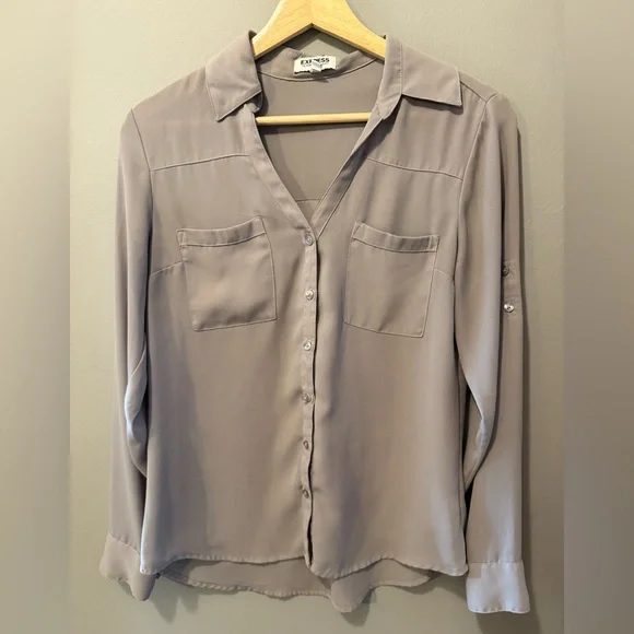 Express Portofino Button Down Shirt in Grey - Picture 1 of 2